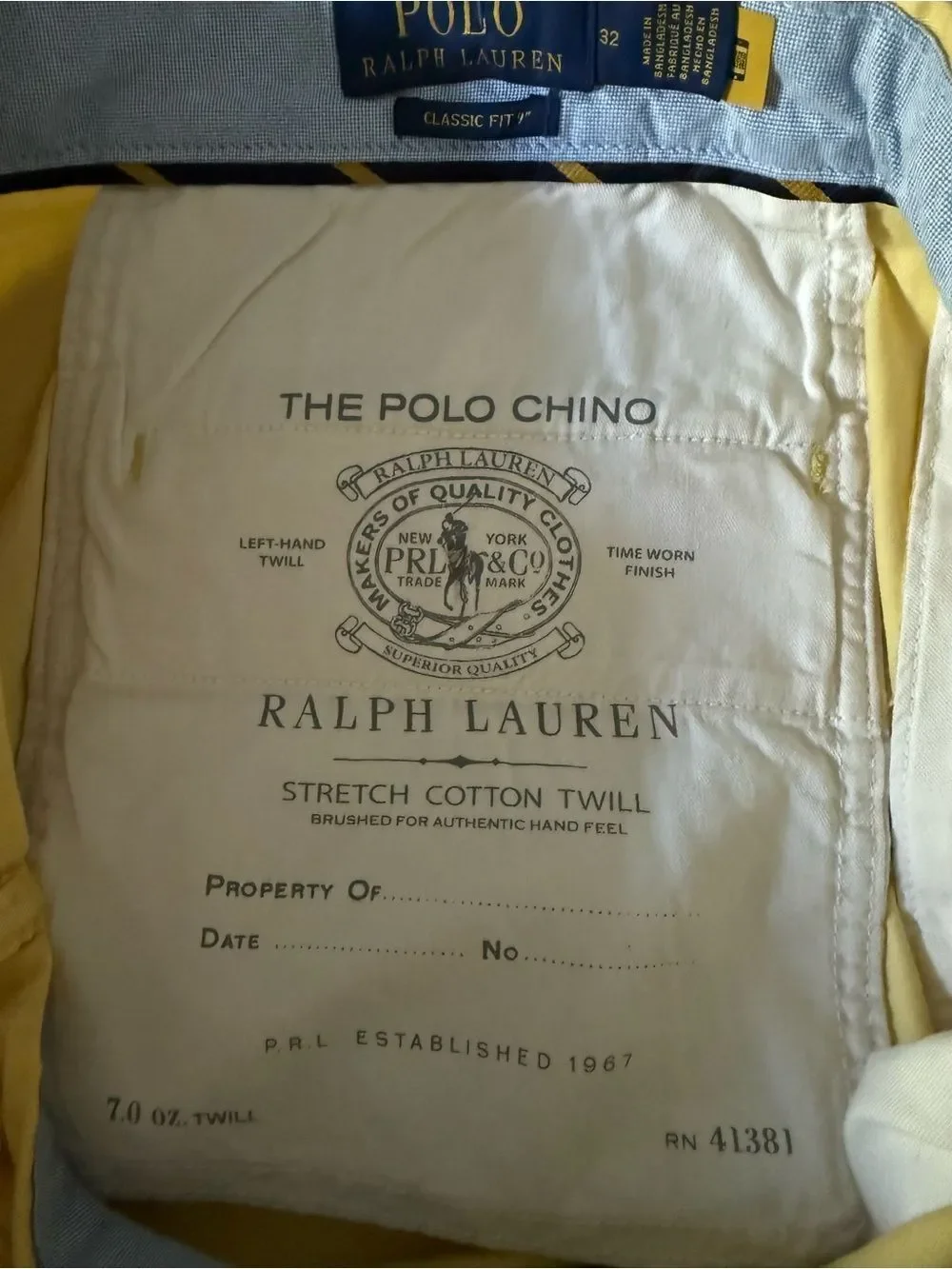 Polo Ralph Lauren Classic Fit 9” Chino Shorts Yellow 32 NWOT
